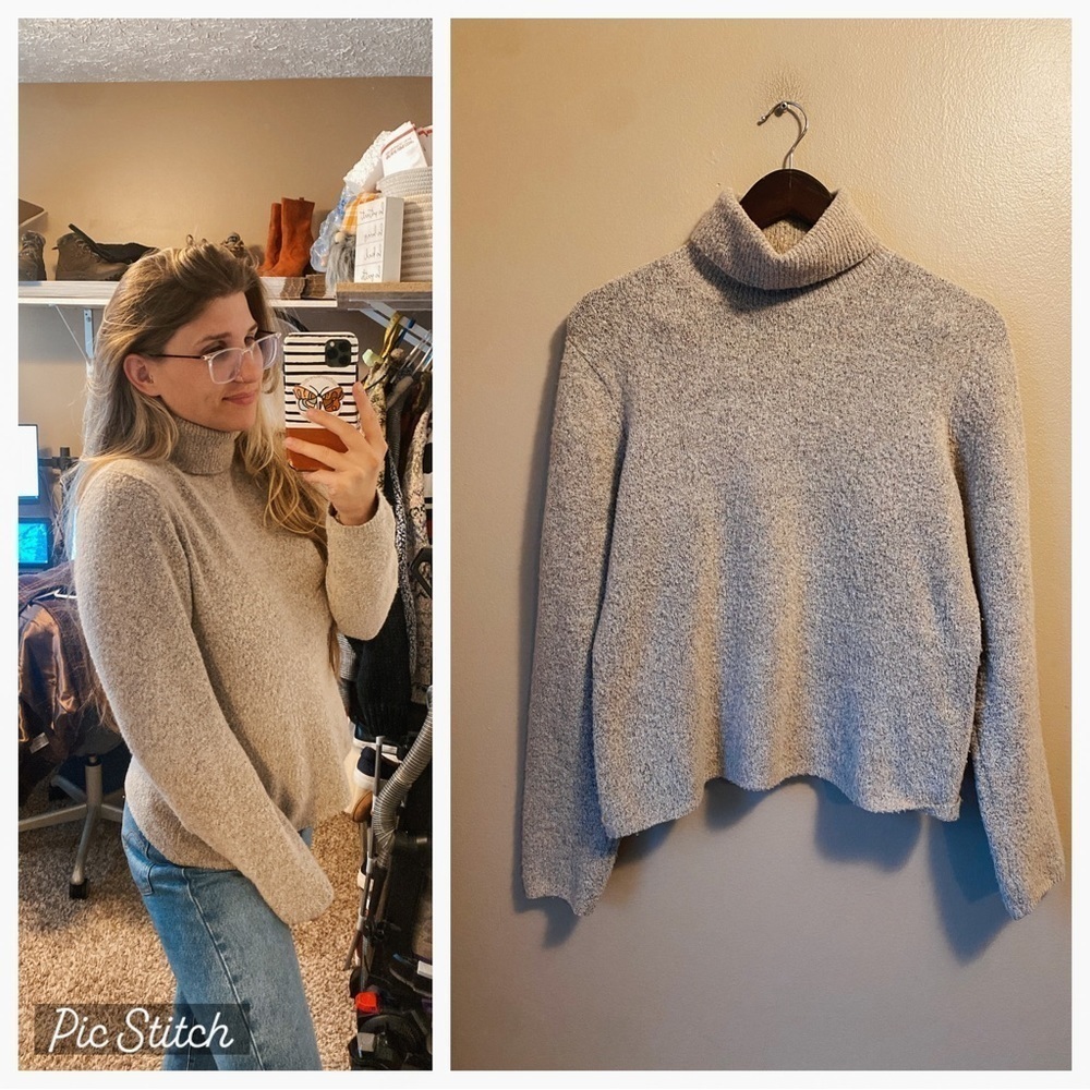 Vintage Jeanne Pierre Wool Blend Turtleneck Oatmeal Neutral Sweater